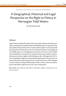 A Geographical, Historical and Legal Perspective on the Right to Fishery in Norwegian Tidal Waters