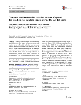 Temporal and Interspecific Variation in Rates of Spread for Insect Species Invading Europe During the Last 200 Years