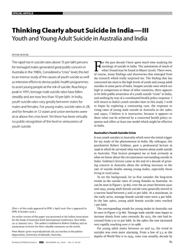 Thinking Clearly About Suicide in India—III Youth and Young Adult Suicide in Australia and India