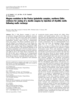 Magma Evolution in the Purico Ignimbrite Complex, Northern Chile: Evidence for Zoning of a Dacitic Magma by Injection of Rhyolitic Melts Following Ma®C Recharge