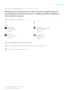 Modeling Potential Distributions of Three European Amphibian Species Comparing Enfa and Maxent Préau Et Al.-Maxent and ENFA Modeling on Three Amphibian Species