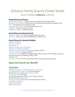 Ottawa Events Cheat Sheet