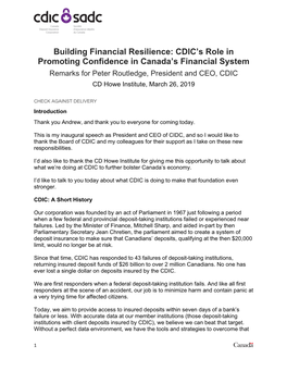 CDIC's Role in Promoting Confidence in Canada's Financial System