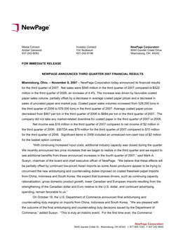 For Immediate Release Newpage Announces Third
