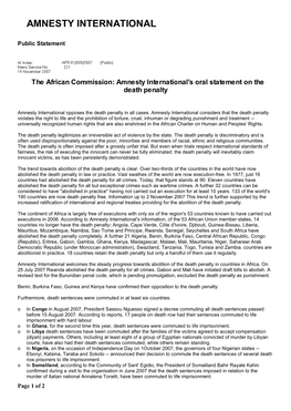The African Commission: Amnesty International's Oral Statement on the Death Penalty