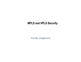 MPLS and VPLS Security