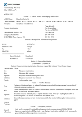 Material Safety Data Sheet Silica Gel (Davisol*) MSDS# 91037 Section 1