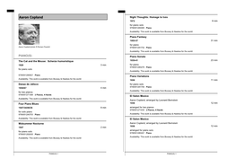 Aaron Copland Night Thoughts: Homage to Ives 1972 8 Min for Piano Solo 9790051284085 Piano Availability: This Work Is Available from Boosey & Hawkes for the World