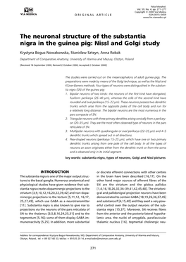 The Neuronal Structure of the Substantia Nigra in the Guinea Pig: Nissl and Golgi Study