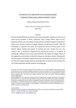 The Impacts of Jobcentre Plus on Employment: Evidence from Local Labour Market Flows