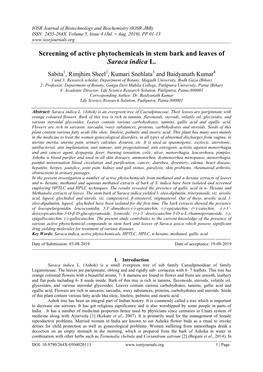 Screening of Active Phytochemicals in Stem Bark and Leaves of Saraca Indica L