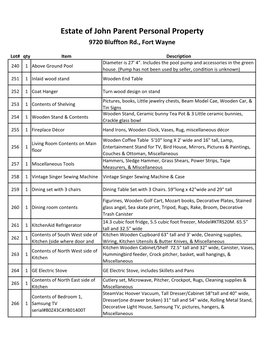 9720 Bluffton Rd PP Catalog List