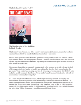 The Daily Beast, November 14, 2014 the Singular Artist of New Yorkistan by Lizzie Crocker the Home of Maira Kalman, One of the C