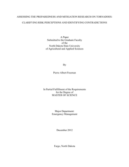 Assessing the Preparedness and Mitigation Research on Tornadoes