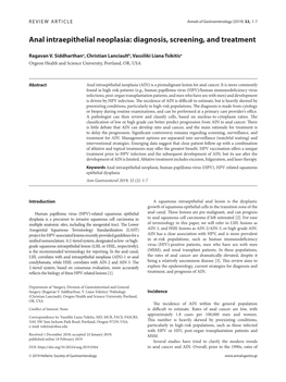 Anal Intraepithelial Neoplasia: Diagnosis, Screening, and Treatment