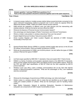 Be11-R4: Wireless & Mobile Communication