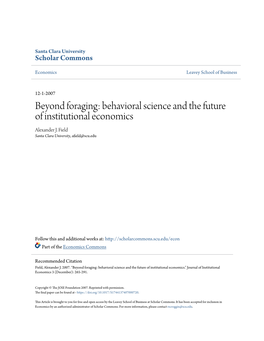 Behavioral Science and the Future of Institutional Economics Alexander J