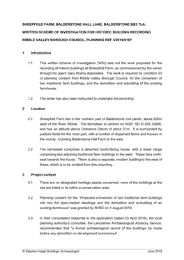 Written Scheme of Investigation for Historic Building Recording