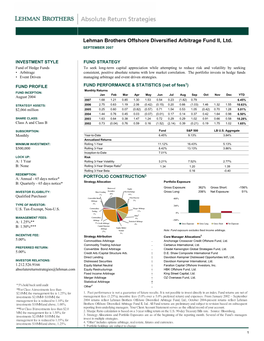 Lehman Brothers Offshore Diversified Arbitrage Fund II, Ltd. SEPTEMBER 2007