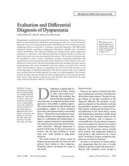 Evaluation and Differential Diagnosis of Dyspareunia LORI J