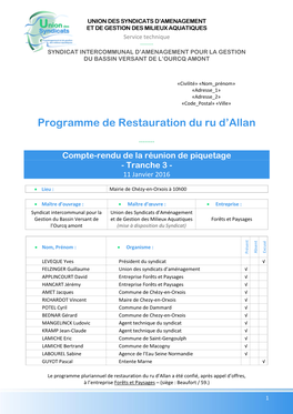 Programme De Restauration Du Ru D'allan