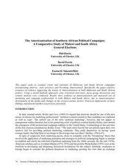 The Americanisation of Southern African Political Campaigns: a Comparative Study of Malawi and South Africa General Elections