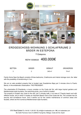 ERDGESCHOSS-WOHNUNG 3 SCHLAFRÄUME 2 BÄDER in ESTEPONA Estepona