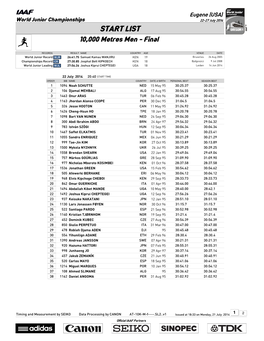 START LIST 10,000 Metres Men - Final