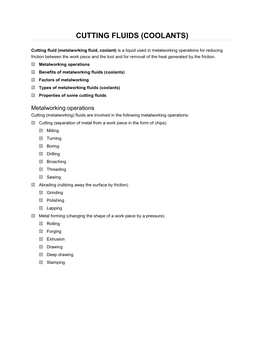 Cutting Fluids (Coolants)