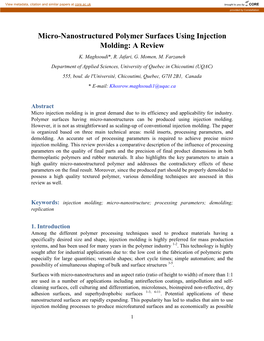 Micro-Nanostructured Polymer Surfaces Using Injection Molding: a Review K