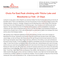 Chulu Far East Peak Climbing with Tilicho Lake and Mesokanta La Trek - 21 Days
