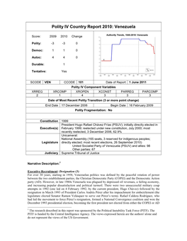 Polity IV Country Report 2010: Venezuela