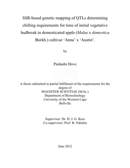 SSR-Based Genetic Mapping of Qtls Determining Chilling Requirements