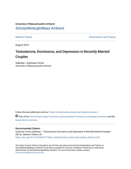 Testosterone, Dominance, and Depression in Recently Married Couples