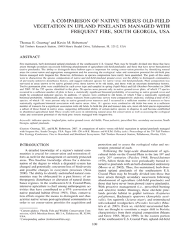 A Comparison of Native Versus Old-Field Vegetation in Upland Pinelands Managed with Frequent Fire, South Georgia, Usa