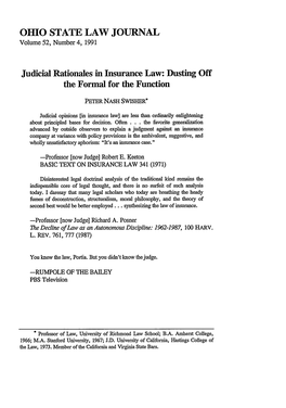 Judicial Rationales in Insurance Law: Dusting Off the Formal for the Function