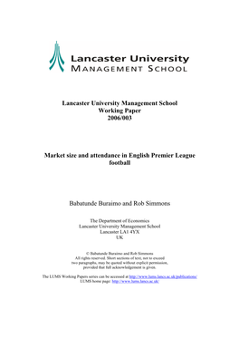 Market Size and Attendance in English Premier League Football