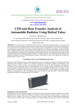 CFD and Heat Transfer Analysis of Automobile Radiator Using Helical Tubes
