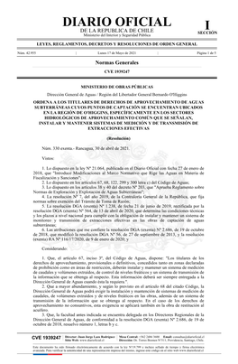 DIARIO OFICIAL I DE LA REPUBLICA DE CHILE SECCIÓN Ministerio Del Interior Y Seguridad Pública
