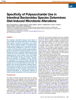 Specificity of Polysaccharide Use in Intestinal Bacteroides Species