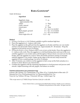 BABA GANOUSH* Yield: 18 Portions Ingredient Amounts