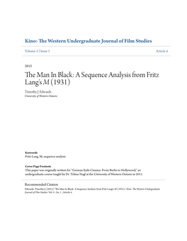 A Sequence Analysis from Fritz Lang's M (1931) Timothy J