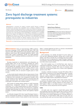 Zero Liquid Discharge Treatment Systems: Prerequisite to Industries