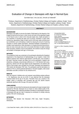 Evaluation of Change in Stereopsis with Age in Normal Eyes