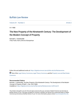 The New Property of the Nineteenth Century: the Development of the Modern Concept of Property