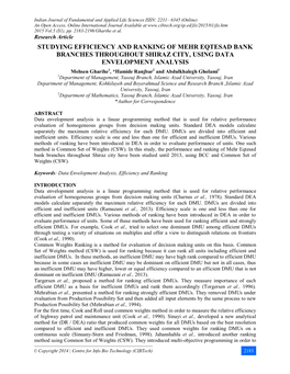 Studying Efficiency and Ranking of Mehr Eqtesad Bank Branches Throughout Shiraz City, Using Data Envelopment Analysis