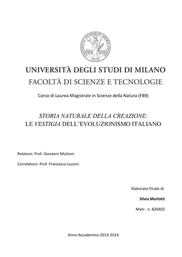 Storia Naturale Della Creazione: Le Vestigia Dell’Evoluzionismo Italiano