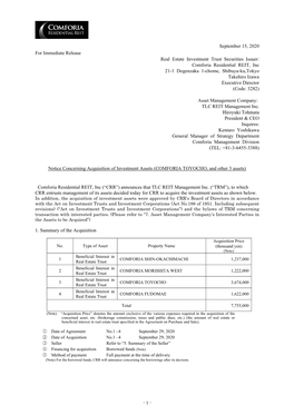 September 15, 2020 for Immediate Release Real Estate Investment Trust Securities Issuer: Comforia Residential REIT, Inc 21-1