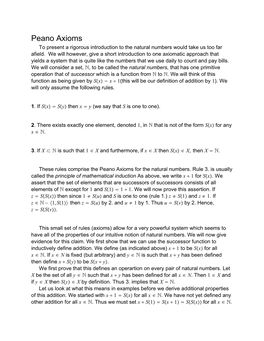 Peano Axioms to Present a Rigorous Introduction to the Natural Numbers Would Take Us Too Far Afield