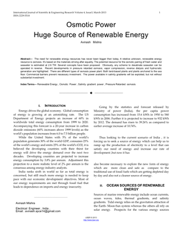 Osmotic Power Huge Source of Renewable Energy Avinash Mishra